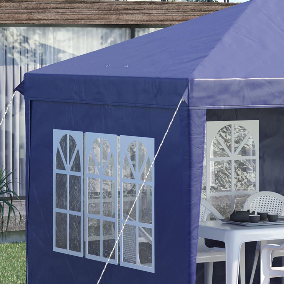 FALTPAVILLON, Weiß, Stahl, Polyester - Blau, Metall (295/270/585cm) - Outsunny