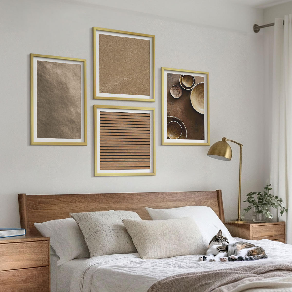 BILDER SET 4er Set - 50x50 cm & 40x60 cm Goldrahmen - Moderne Steinstrukturen - Goldfarben, Kunststoff (50/50cm) - TULUP