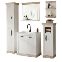 BADKOMBINATION Pinie weiß, Oslo Pinie, Landhaus Badmöbel Set 6-tlg. MIT Waschbecken 205 x 200 cm - Dunkelgrau/Weiß, Holzwerkstoff/Metall (205/200/46cm) - Furn.Design