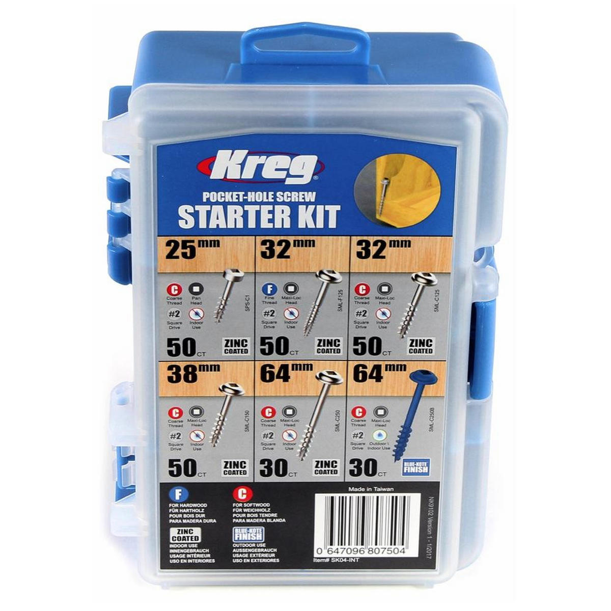 KREG Pocket-Hole Schrauben Sortiment 260-teilig ( SK04 ) Vierkantantrieb Teilgewinde selbstschneidend - Multicolor, Holz (6cm) - Kreg