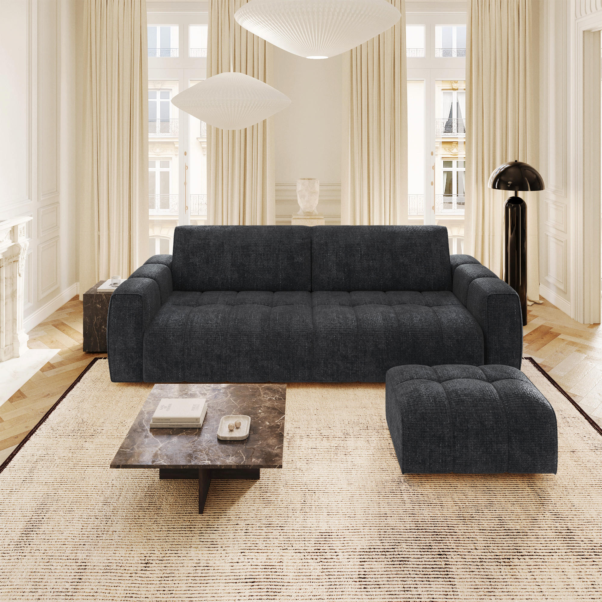 SITZKISSEN Chenille-Samt Dunkles Anthrazit 82cm - Anthrazit, Textil (82/45/60cm) - Sia Home