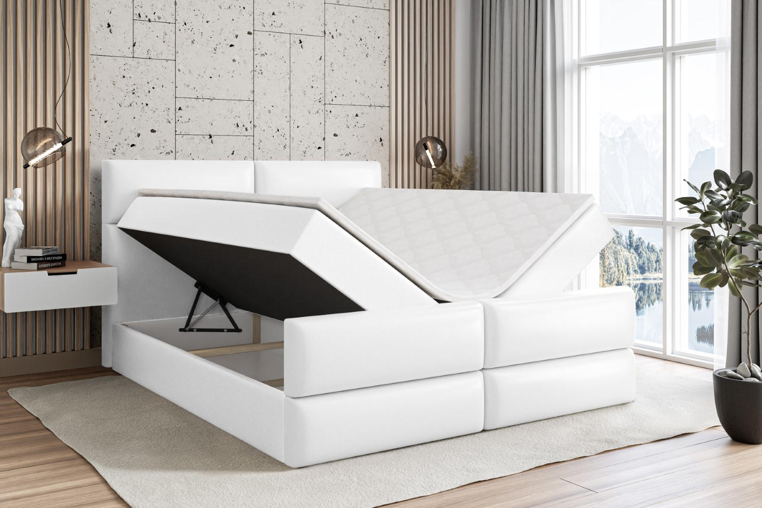 Thumbnail - Altdecor Boxbett, Weiß Hochglanz, Holzwerkstoff, Höhe ca. 20 cm, 120x200 cm, Schlafzimmer, Betten, Boxspringbetten