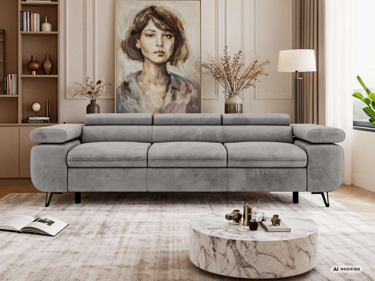3-SITZER SOFA PETER - Hellgrau Velvet - Silberfarben/Hellgrau, Textil/Metall (262/76/99cm) - MKS