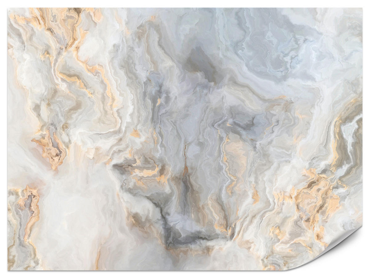 FOTOTAPETA Pre Kuchyňu Sivá Imitácia Mramoru Zlaté Žily 500 x 350 cm - oranžová/sivá, papier (500/350cm) - Muralo