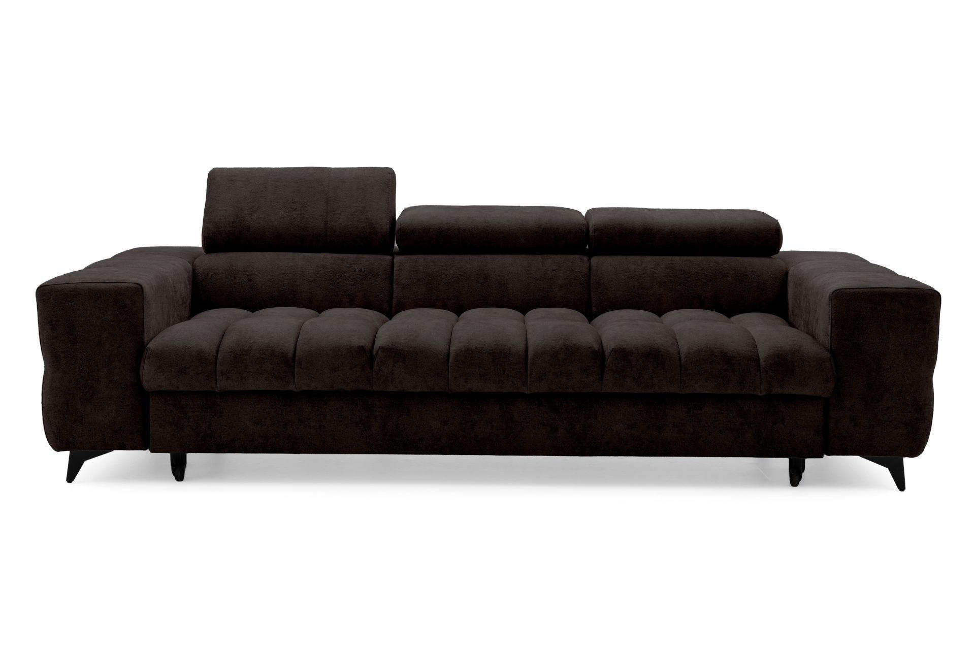 3-SITZER Sofa PUDDING mit Schlaffunktion 127x190 Velours Dunkelbraun - Dunkelbraun/Schwarz, Holz/Textil (260/90/100cm) - Muffo