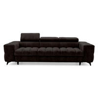 3-SITZER Sofa PUDDING mit Schlaffunktion 127x190 Velours Dunkelbraun - Dunkelbraun/Schwarz, Holz/Textil (260/90/100cm) - Muffo