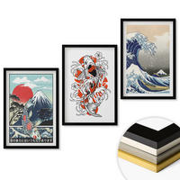 WANDBILDER 3er-Set - 40x60 cm Schwarzer Rahmen - Berge von Fischen Große Welle Japan - Schwarz, Kunststoff (40/60cm) - ArtPrintCave