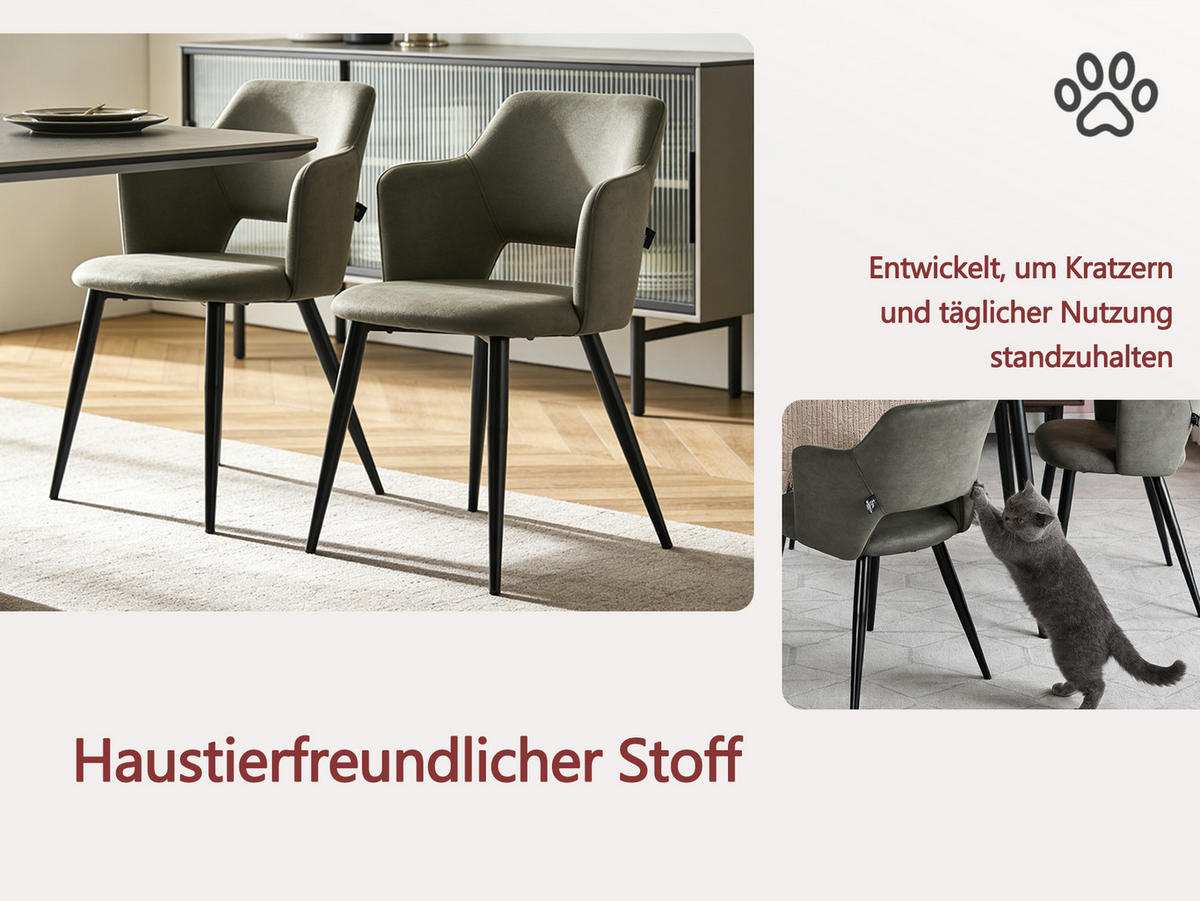 ESSZIMMERSTUHL 4er Set Haustierfreundlich in Grün - Grün, Textil/Metall (63/78.5/55cm) - Meubles Cosy