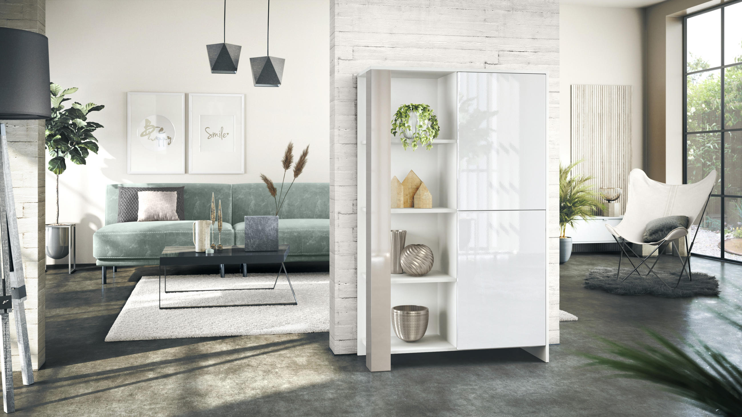 HIGHBOARD Canto Sandgrau Hochglanz - Sandfarben, Holzwerkstoff (95/151.5/36cm) - Vladon