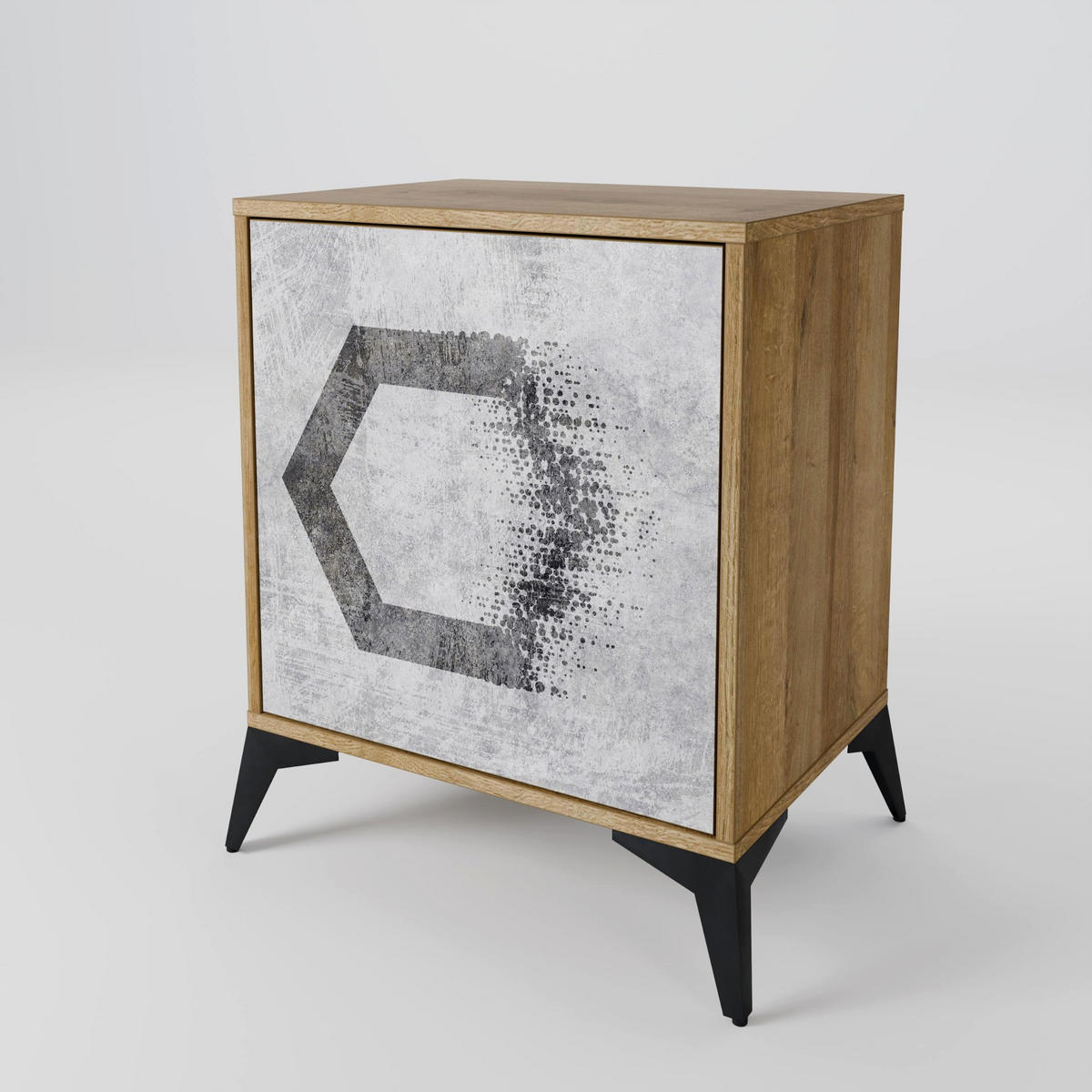SIDEBOARD HEXAGONAL FIGURES, Eichefarben, 57,5x42x75,5 cm, Goldfarbene Metallfüße - Eichefarben/Goldfarben, Holzwerkstoff/Metall (57.5/75.5/42cm) - SpaceRebels
