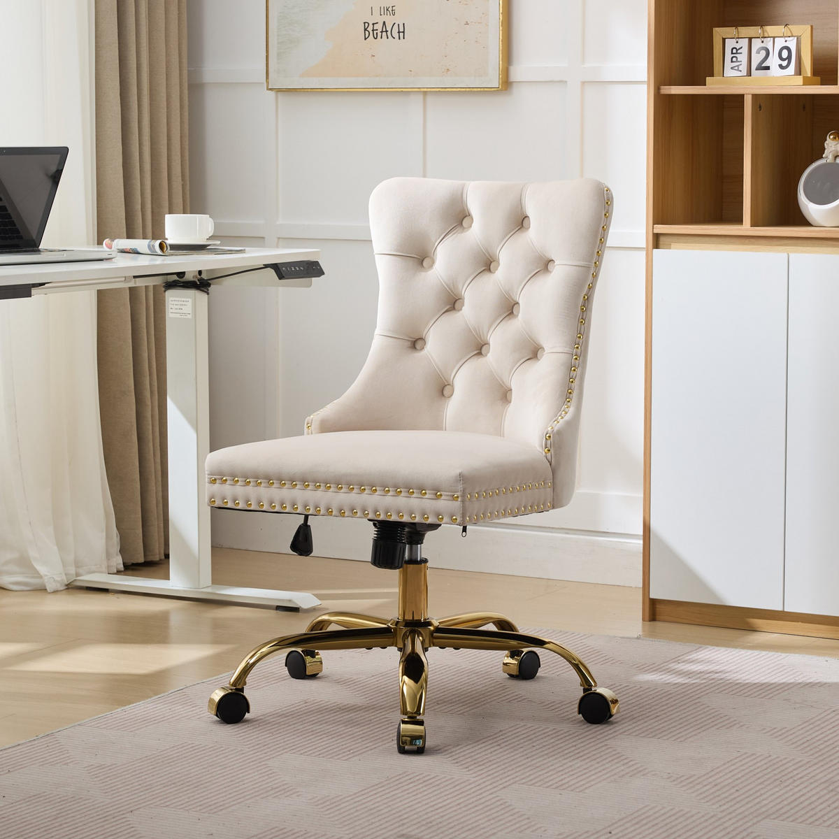 BÜRUSTUHL Beige Höhenverstellbar - Beige, Metall (63/98/50cm) - PANGIVO