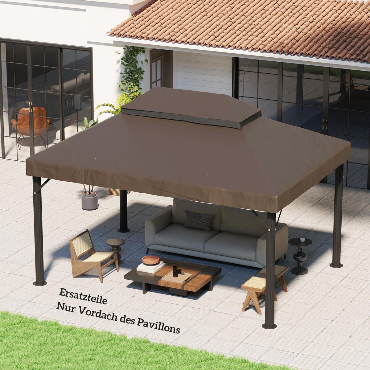 PAVILLON-ERSATZDACH mit Doppeldach Kaffee - Braun, Textil (300/1/400cm) - Outsunny