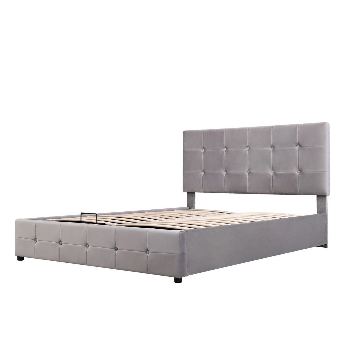 SAMT-POLSTERBETT 140/200 cm mit Bettkasten und gepolstertem Kopfteil - Grau, Textil (140/200cm) - BEAOK