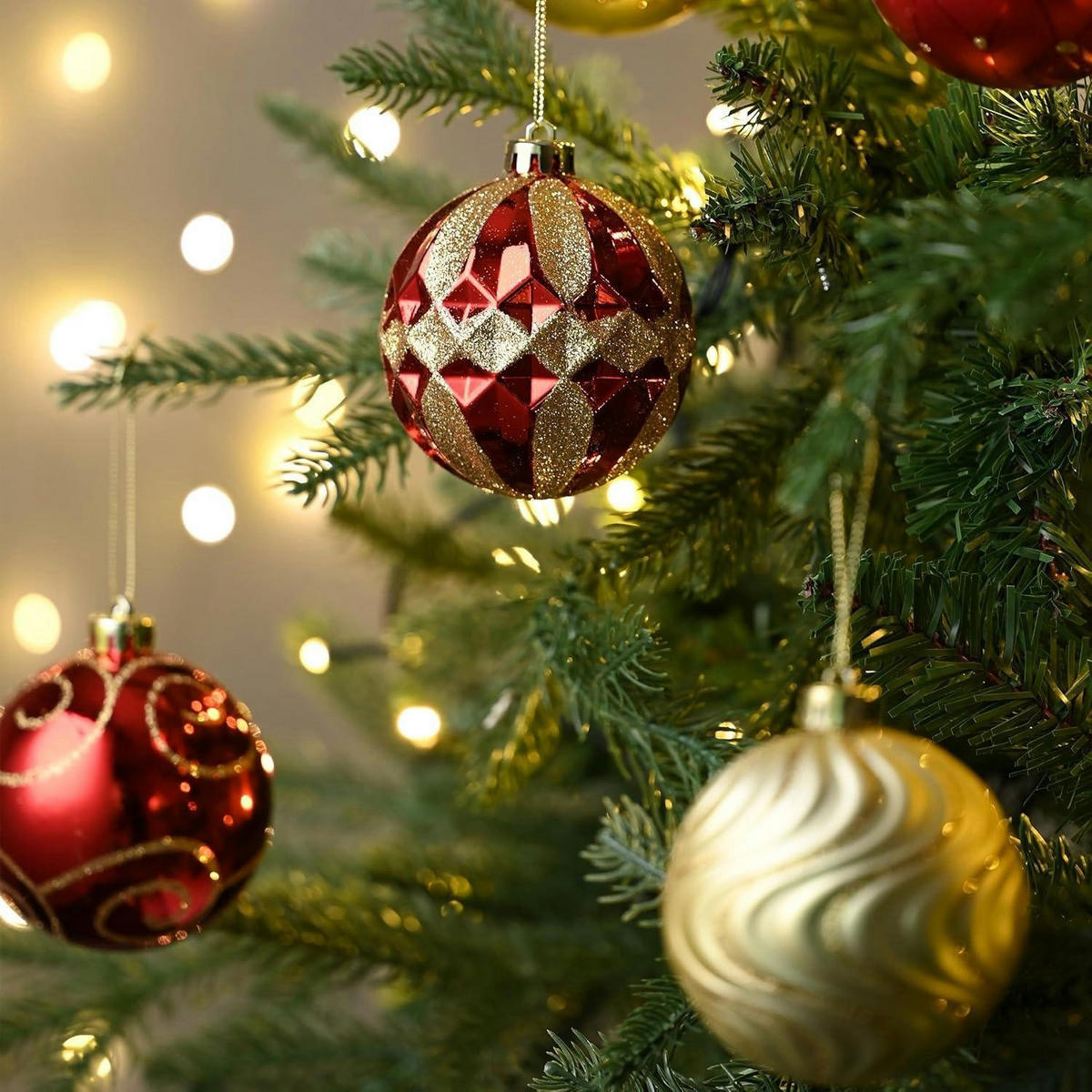 CHRISTBAUMKUGELN 16-teiliges Set 8 cm Rot/Gold Bruchfest - Multicolor, Kunststoff (8/8/8cm)