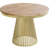 ESSTISCH Naro rund ausziehbar mit Goldem Lamellen-Metallgestell, Eiche Braun 100-180/100/76 cm - Eiche Wotan/Goldfarben, Holzwerkstoff/Metall (100/100/76cm) - WFL GROUP