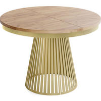 ESSTISCH Naro rund ausziehbar mit Goldem Lamellen-Metallgestell, Eiche Braun 100-180/100/76 cm - Eiche Wotan/Goldfarben, Holzwerkstoff/Metall (100/100/76cm) - WFL GROUP