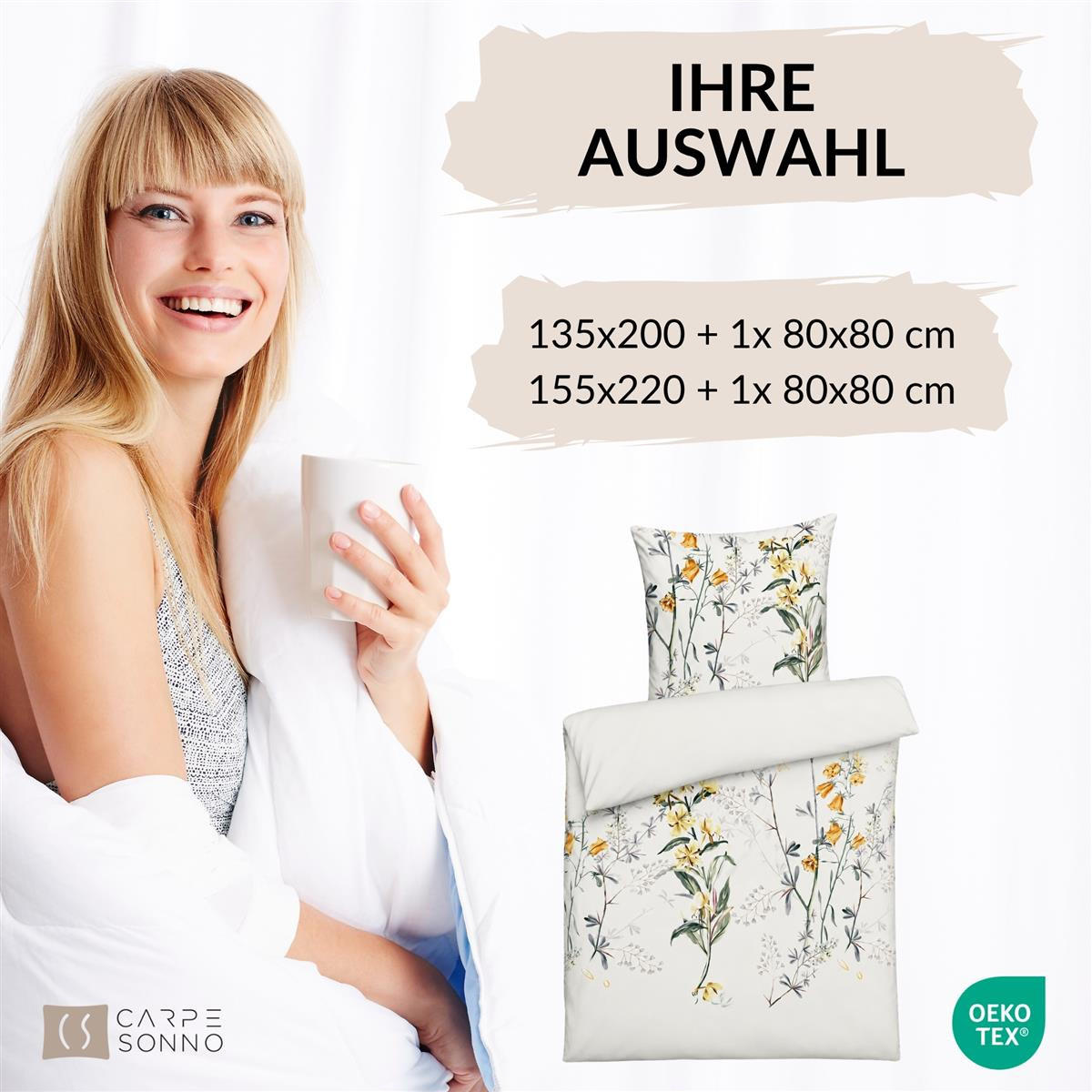 MAKO-SATIN-BETTWÄSCHE 135x200 cm Wildblume aus 100% Baumwolle mit Reißverschluss, Blumen Bettbezug 135 x 200 - Grau - Silberfarben, Textil (135/200cm) - Carpe Sonno