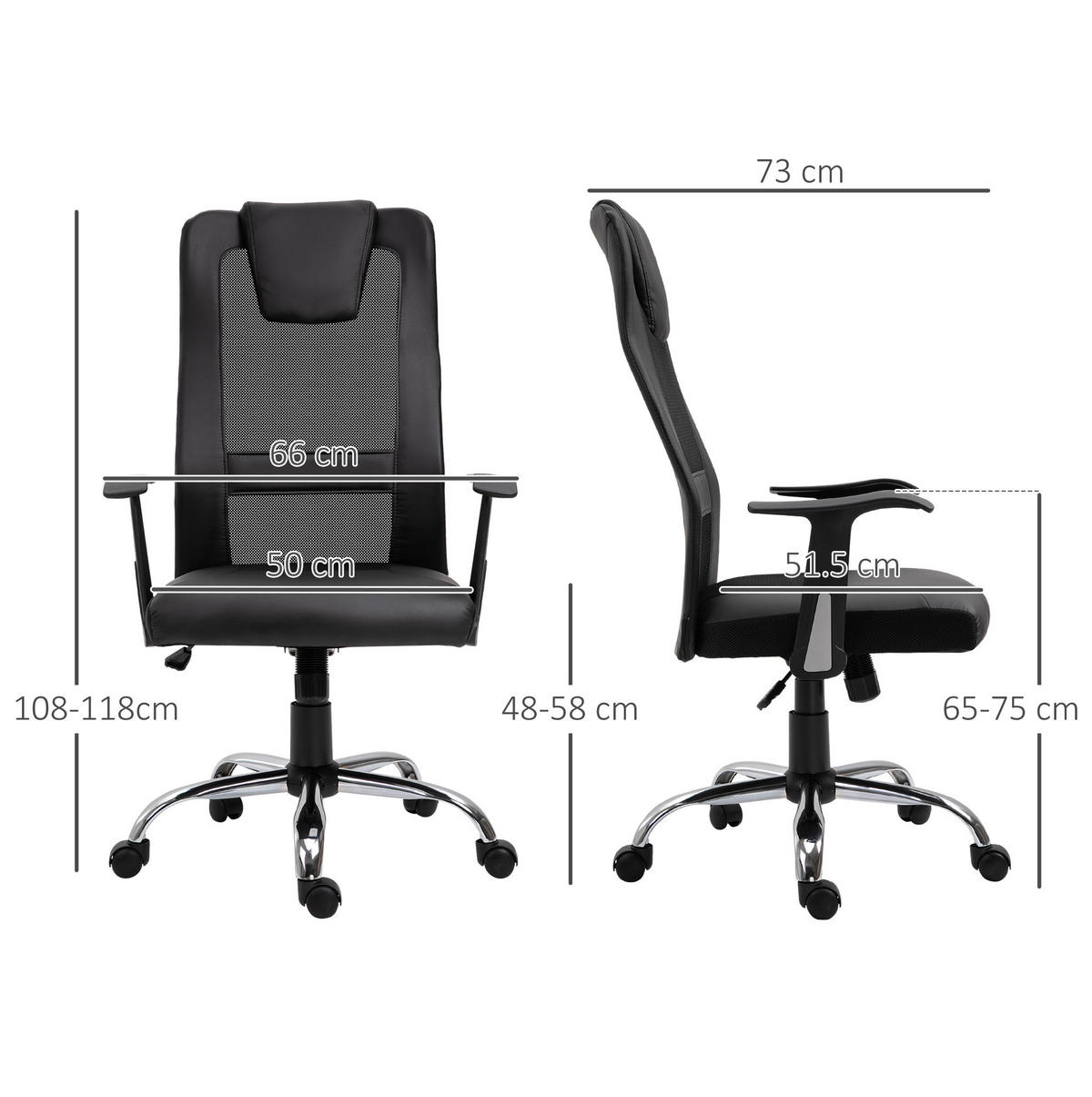 DREHSTUHL 73/108-118/66 cm Schwarz aus Kunstleder mit Wippfunktion - Schwarz, Kunststoff (73/118/66cm) - OKMYHOME