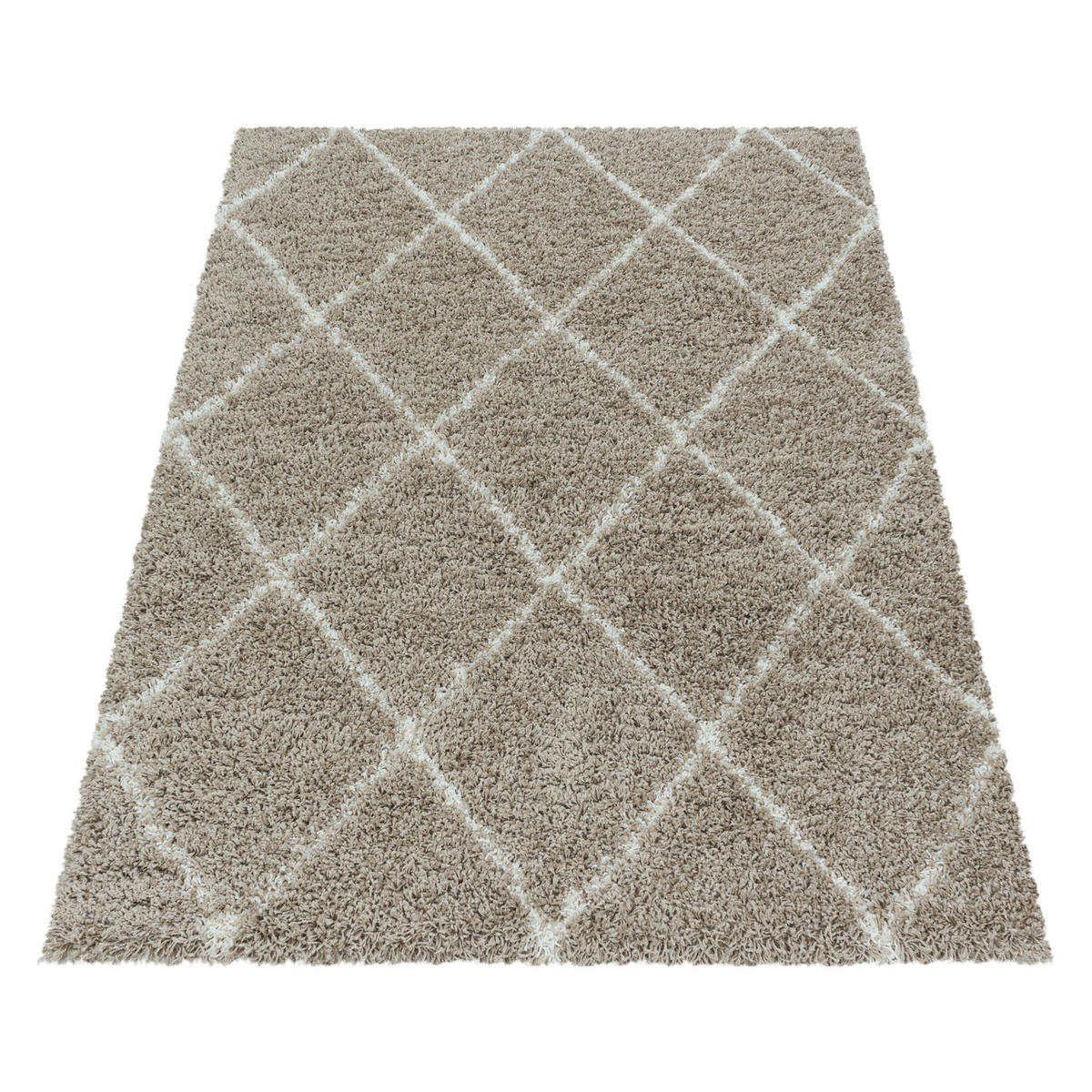 TEPPICH Hochflor Shaggy Geometrisch Polypropylen Wohnzimmer Beige Rechteckig 140x200 - Beige, Textil (140/200cm) - KADIMA DESIGN