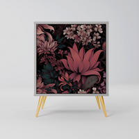 SIDEBOARD FLORAL WHISPER, Grau, 57,5x42x75,5 cm, Goldfarbene Metallfüße - Goldfarben/Multicolor, Holzwerkstoff/Metall (57.5/75.5/42cm) - SpaceRebels