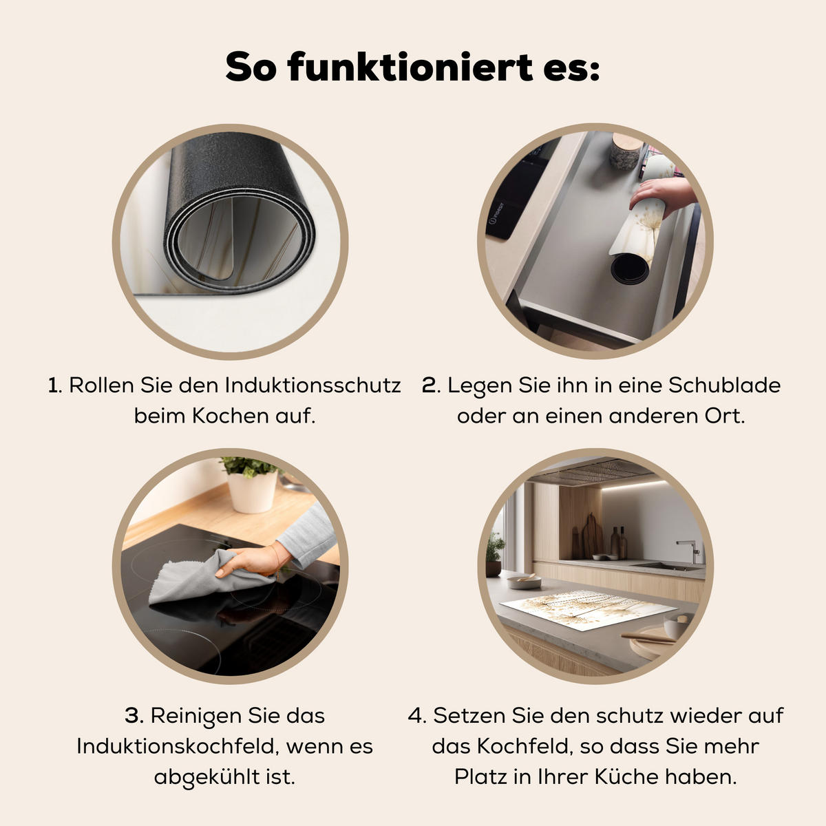 HERDABDECKPLATTE Blumen - Weiß - Sonnenlicht Induktionsmatte 71x52 cm - Ecru, Kunststoff (71/52/0.2cm) - MuchoWow