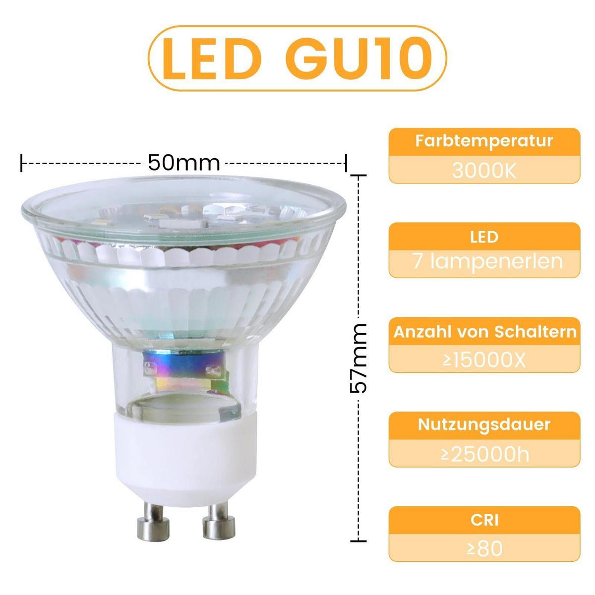 LED žárovky GU10 5W (sada 6 ks) - průhledná, sklo (5/5.7cm) - Nettlife