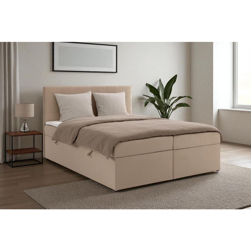 Thumbnail - KS Home Concept Boxbett, Beige, Textil, H4, 200x200 cm, Schlafzimmer, Betten, Boxspringbetten