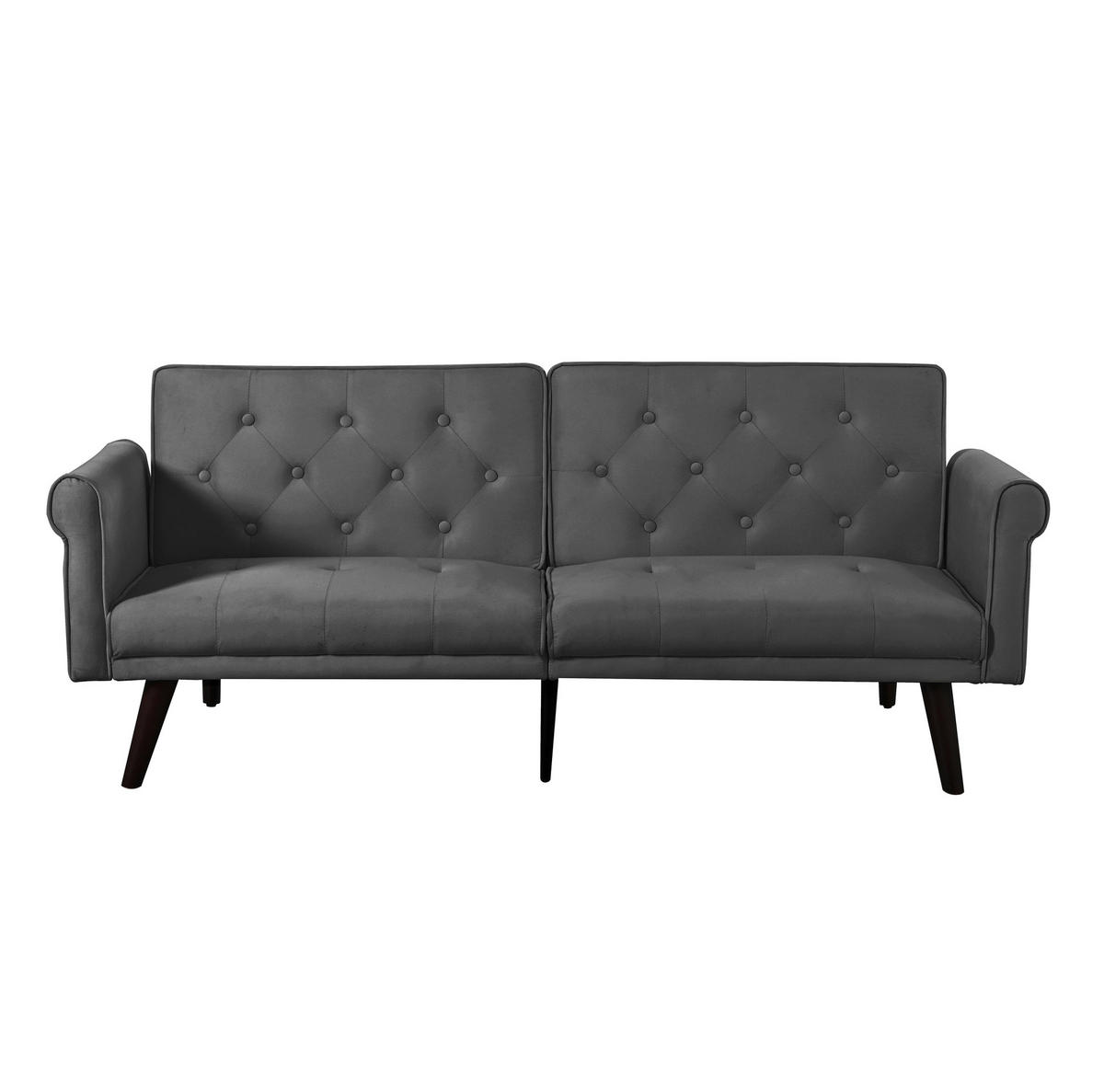 SAMETOVÁ rozkládací pohovka 172/89/70 cm s polohovatelnými opěrkami a funkcí lůžka, Šedá - šedá, textil (172/70/89cm) - Redom
