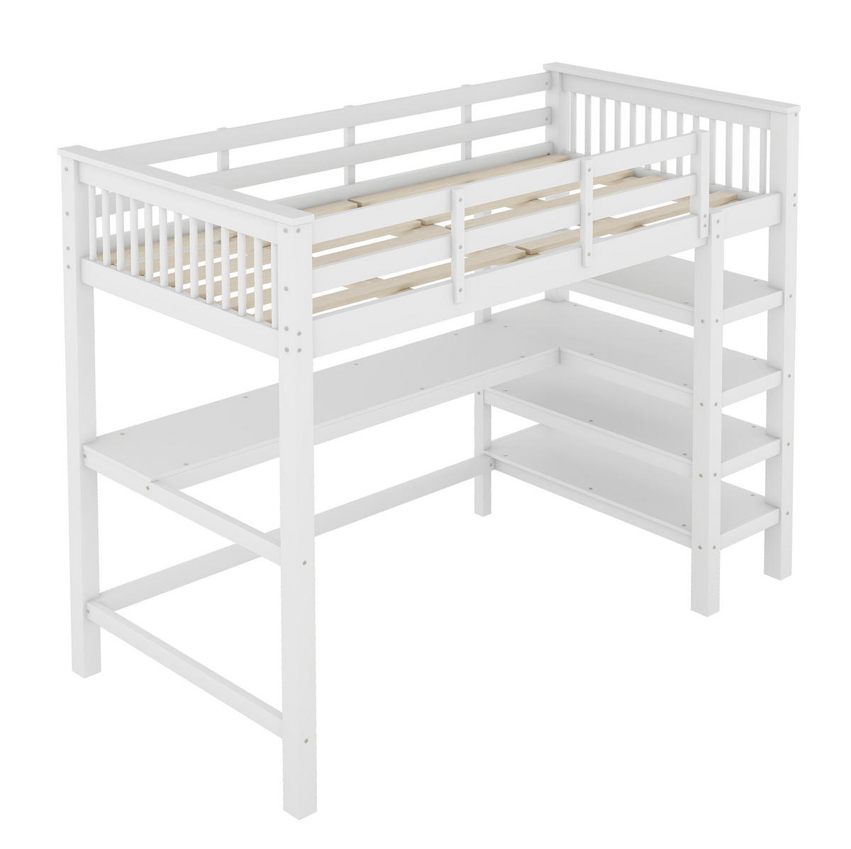 HOCHBETT 90/200 cm Weiß mit Schreibtisch und Ablagefächern - Weiß, Holzwerkstoff (90/200cm) - Flora Grace