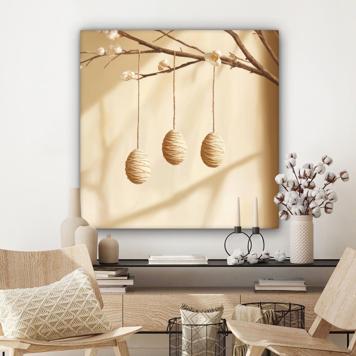 LEINWANDBILD Beige - Osterkuchen - Eier Deko Groß 90x90 cm - Beige, Textil (90/90cm) - MuchoWow