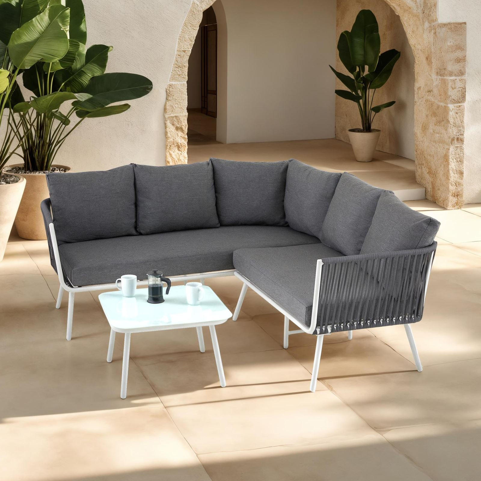 GARTENMÖBEL-SET JAKARTA - Weiß/Grau, Metall - IDIMEX