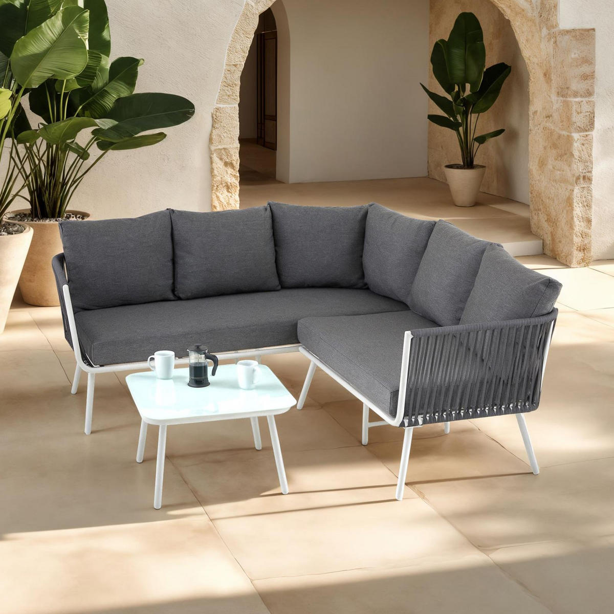 GARTENMÖBEL-SET JAKARTA - Weiß/Grau, Metall - IDIMEX
