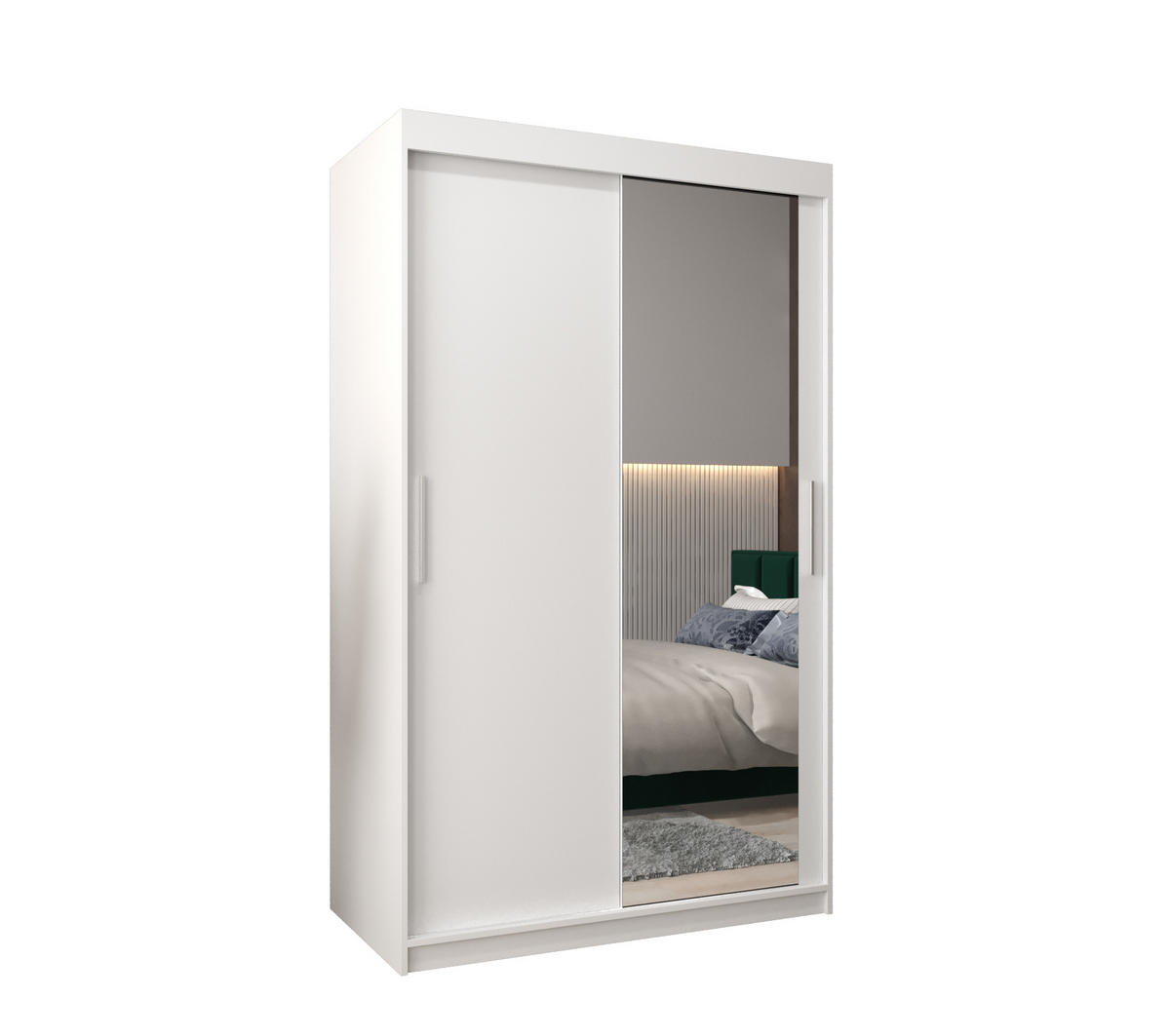SCHWEBETÜRENSCHRANK 200/120/62 2-türig - Silberfarben/Weiß, Holz/Kunststoff (120/200/62cm) - MÖBEL KRYSPOL