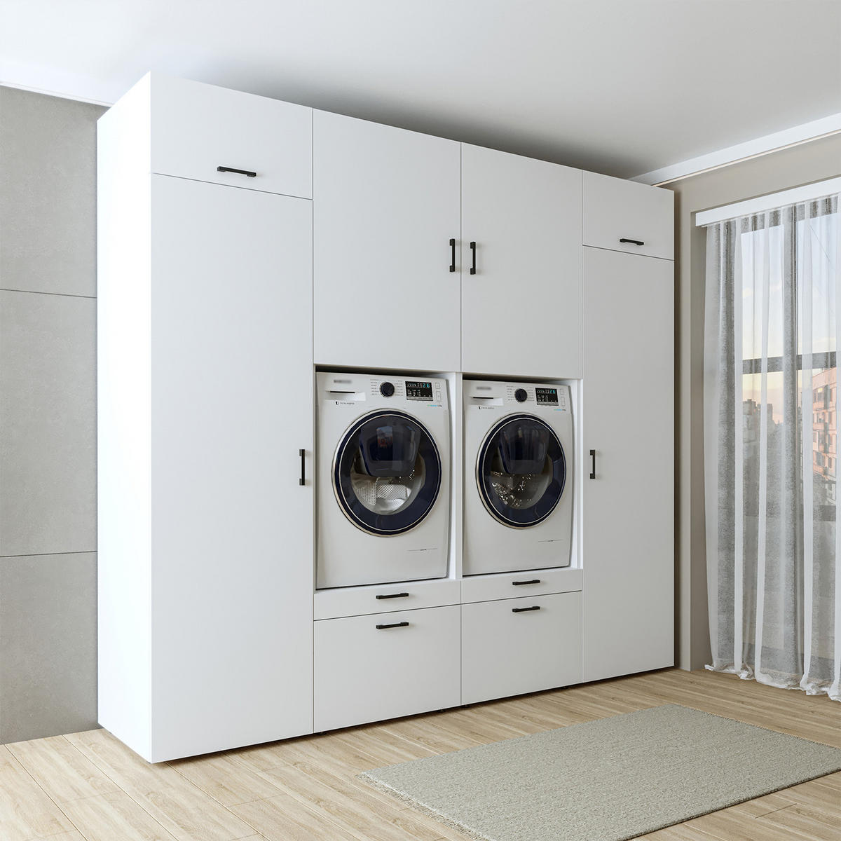 WASCHMASCHINENSCHRANK Serie 2 254cm Breit, 240cm Hoch - Weiß, Holzwerkstoff (254/240/67cm)