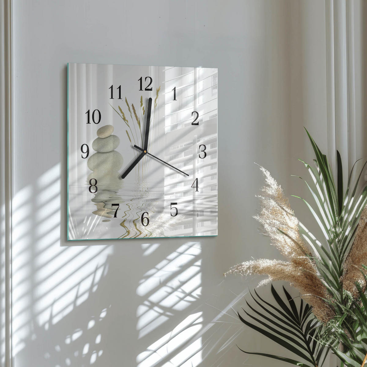 WANDUHR 30x30 cm - Steine - Weiß, Glas (30/30/0.4cm) - TULUP