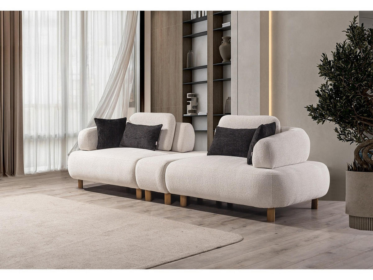 SOFA Barcelona 4-Sitzer Webstoff Creme - Beige, Holz/Textil (270/79/110cm) - Villa Möbel
