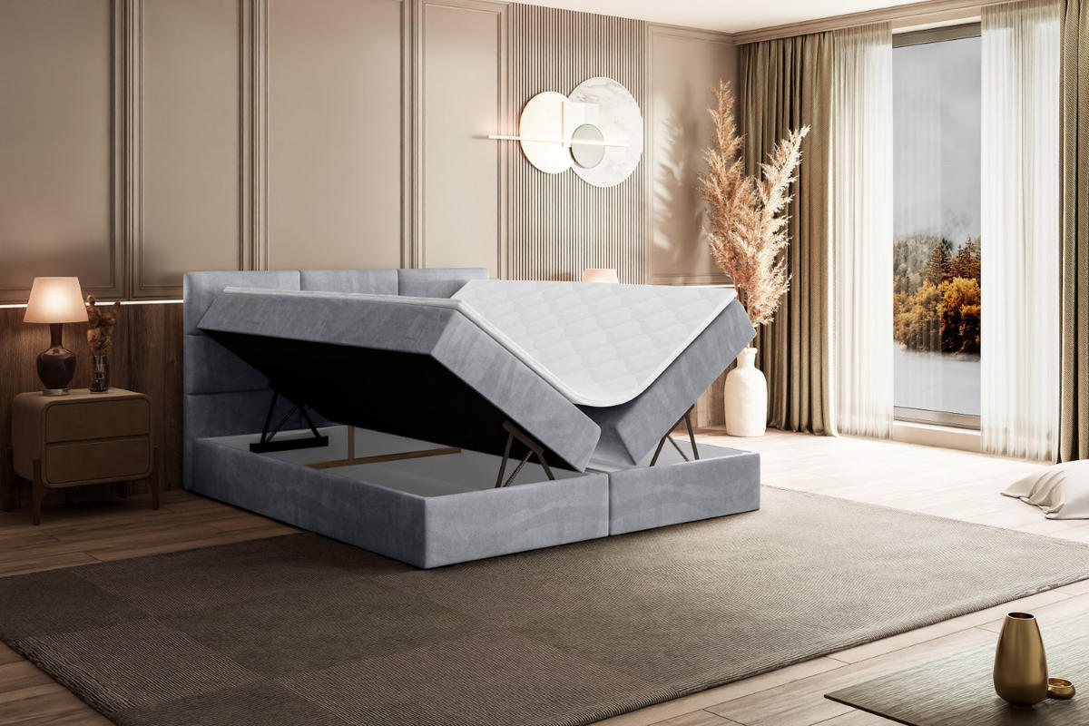 BOXBETT mit Matratze H4 und Lattenrost - OHIO - 140x200 cm - H4 - Hellgrau - Hellgrau, Holzwerkstoff (140/200cm) - ALTDECOR