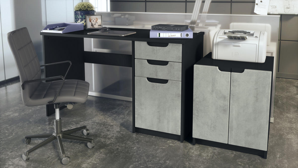 BÜROMÖBELSET Paris Beton Oxid Optik - Hellgrau, Holzwerkstoff (60/180/76cm) - Vladon