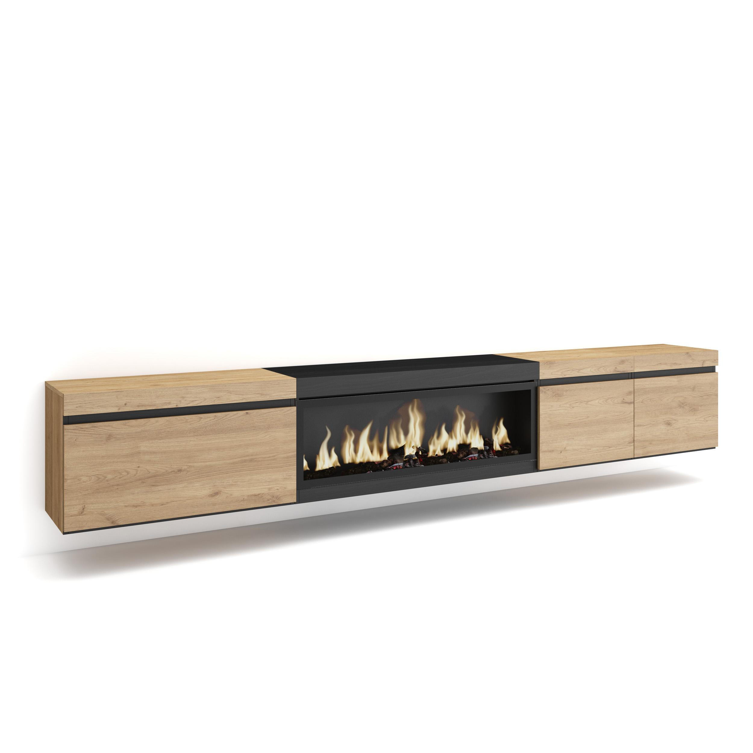 Skraut Home Lowboard, Eiche, Schwarz 288x45x35 cm