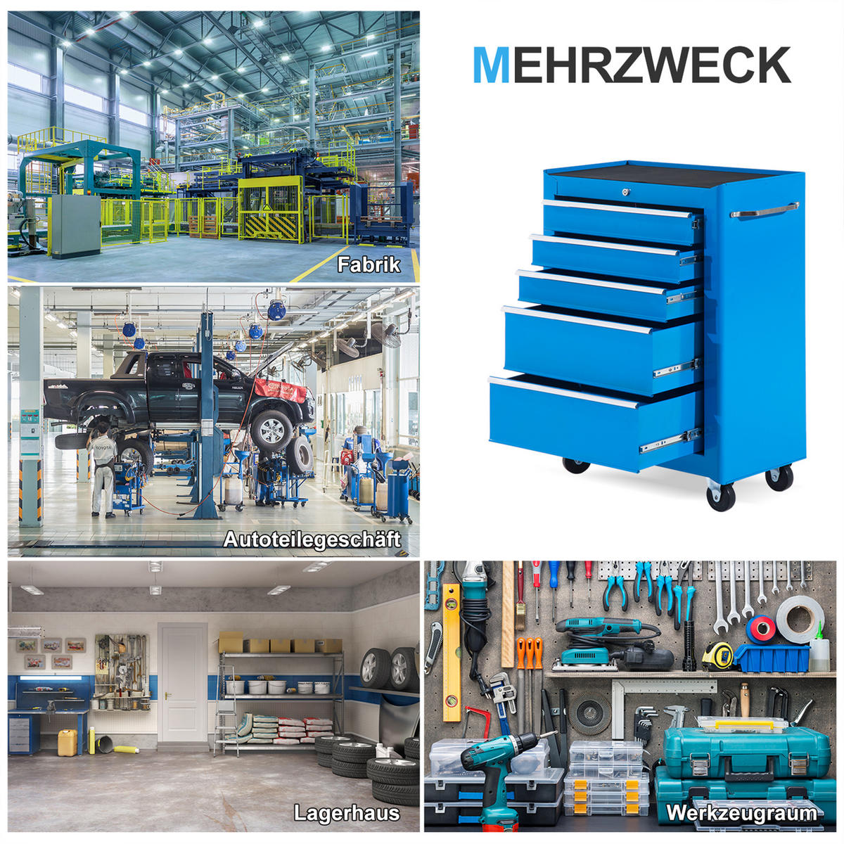 WERKZEUGSCHRANK DE-10526 5 Schubladen, rollbar Blau - Blau, Metall (33/82.5/61.5cm) - ComfortXL
