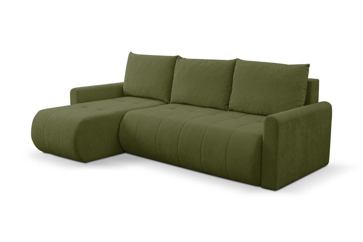 ECKSOFA Sprento Grün, in Chenille-Stoff, mit Schlaffunktion und Bettzeugfach - Grün, Holzwerkstoff/Textil (230/149cm) - Bettso