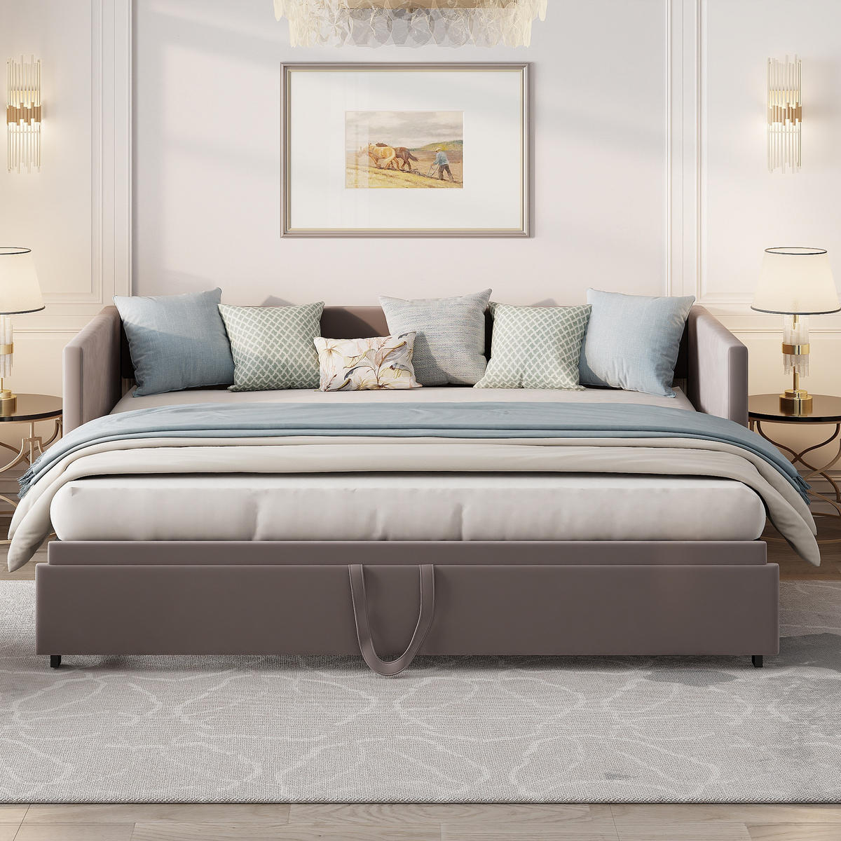 POLSTERBETT Velvet Lounge Polster-Tages 90-180x200 cm ausziehbar mit Gästebett-Funktion, Samt, Grau - Grau, Textil (90/200cm) - DELFA