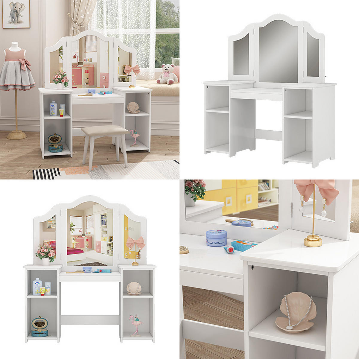 SCHMINKTISCH FÜR KINDER Estella Weiß 105 x 117.9 cm Mit Spiegel - Weiß, Holzwerkstoff (105/117.9/41cm) - Vicco