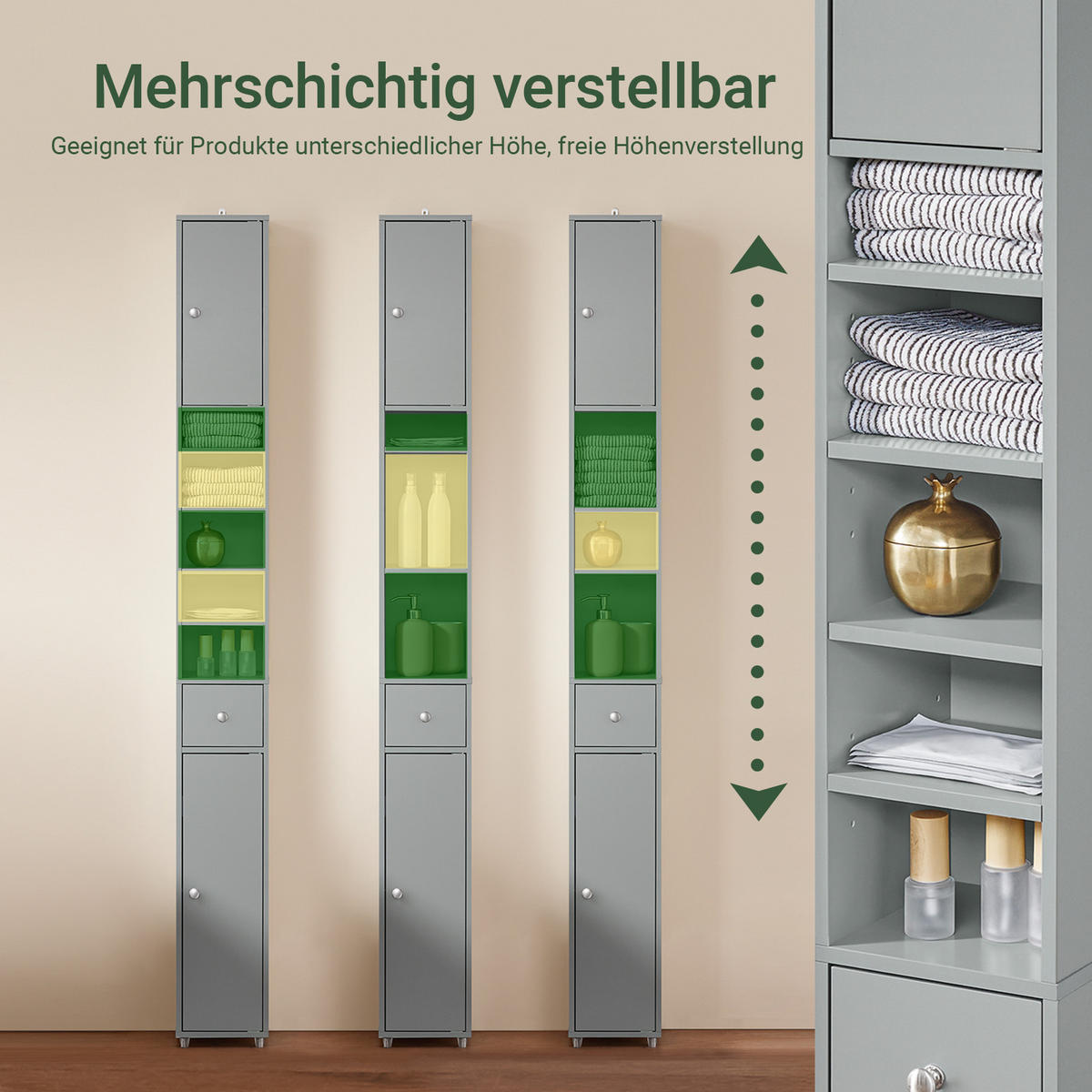 HOCHSCHRANK schmal Hellgrau - Hellgrau, Holzwerkstoff (20/180/20cm) - SoBuy