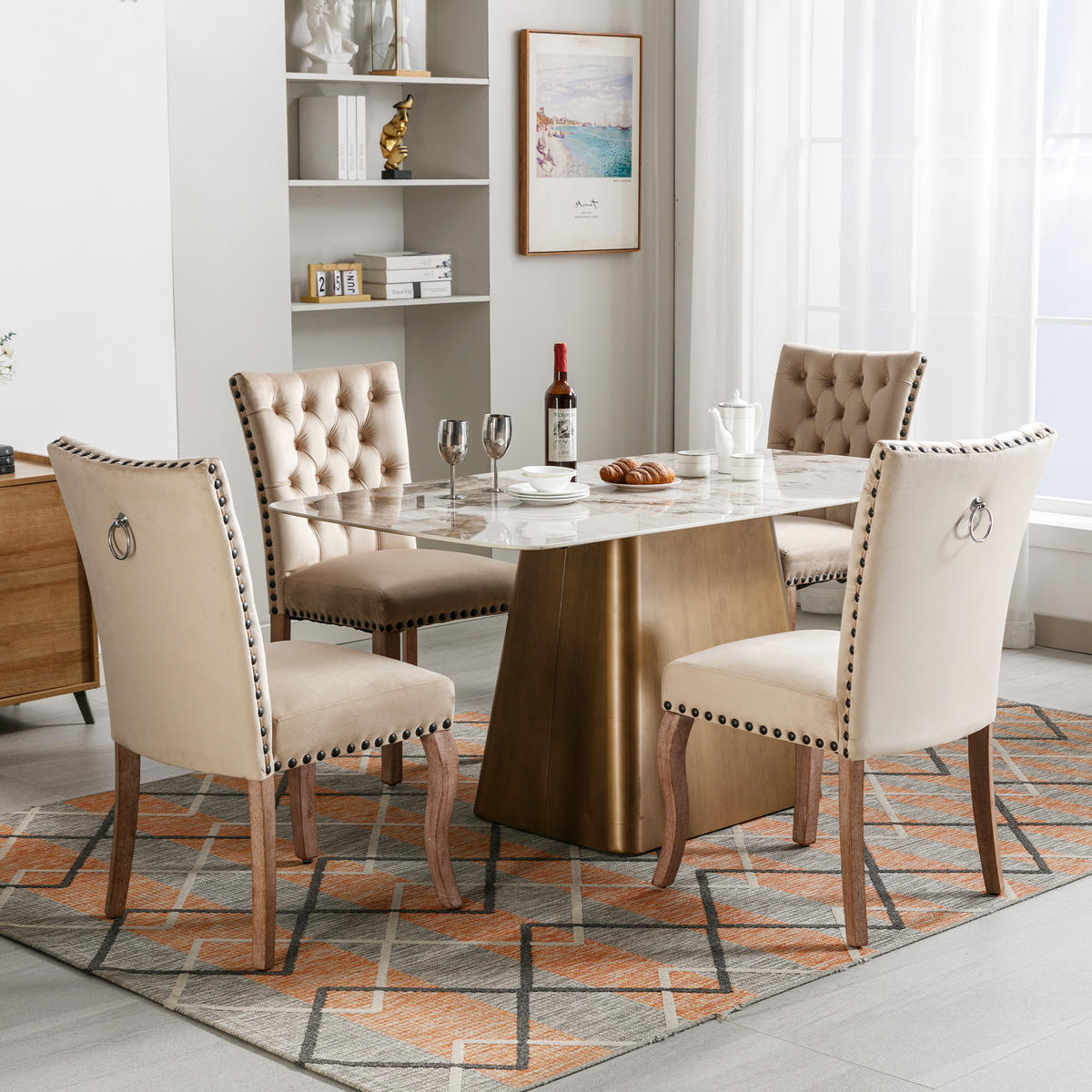 POLSTERSTUHL mit Kissen und Samtbezug Cappuccino 63x49x95 cm Textil 4er-Set - Cappuccino, Textil (63/95/49cm) - SONNENH