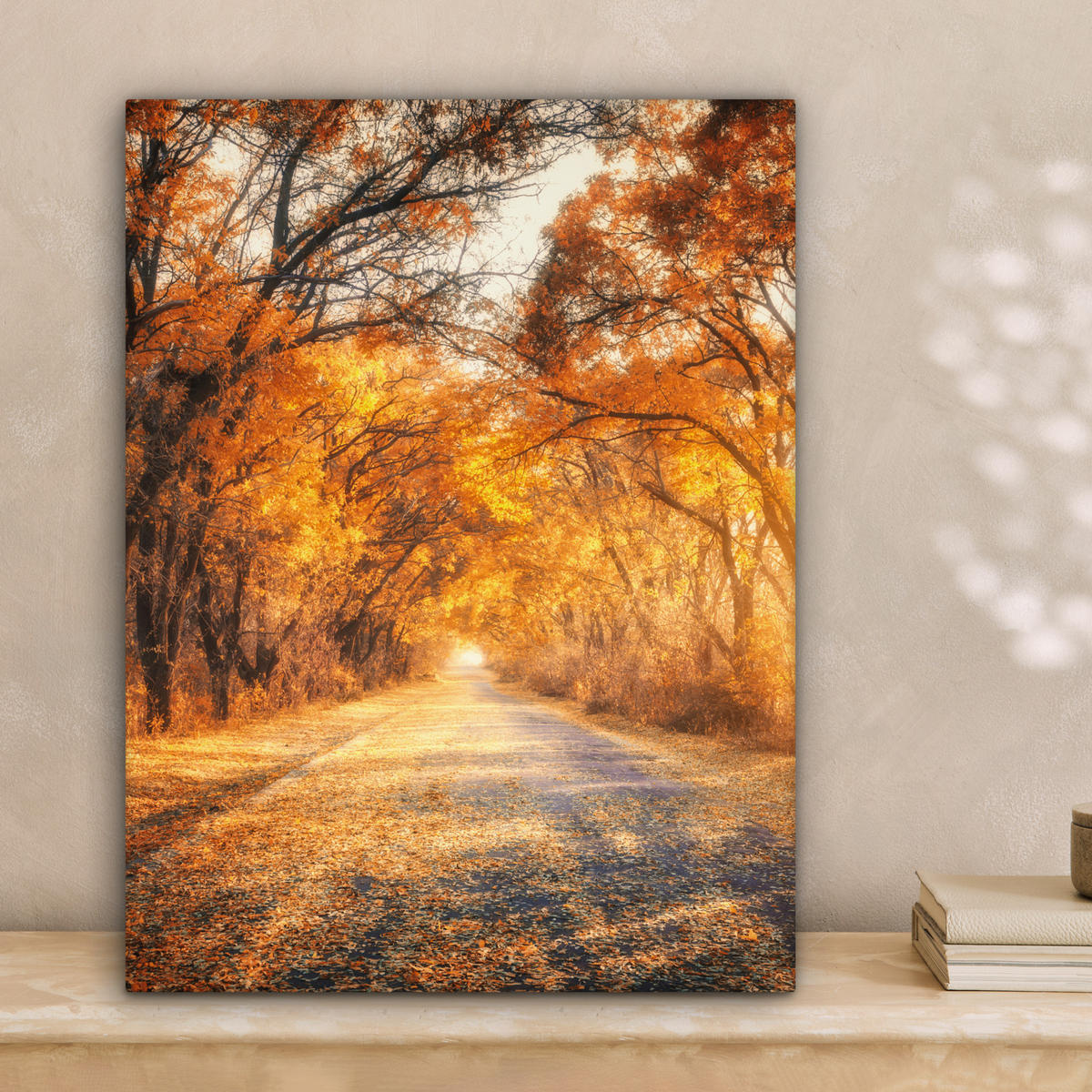 LEINWANDBILD Wald - Herbst - Bäume - Waldweg - Natur Room Decor 30x40 cm - Bernsteinfarben, Textil (30/40cm) - MuchoWow