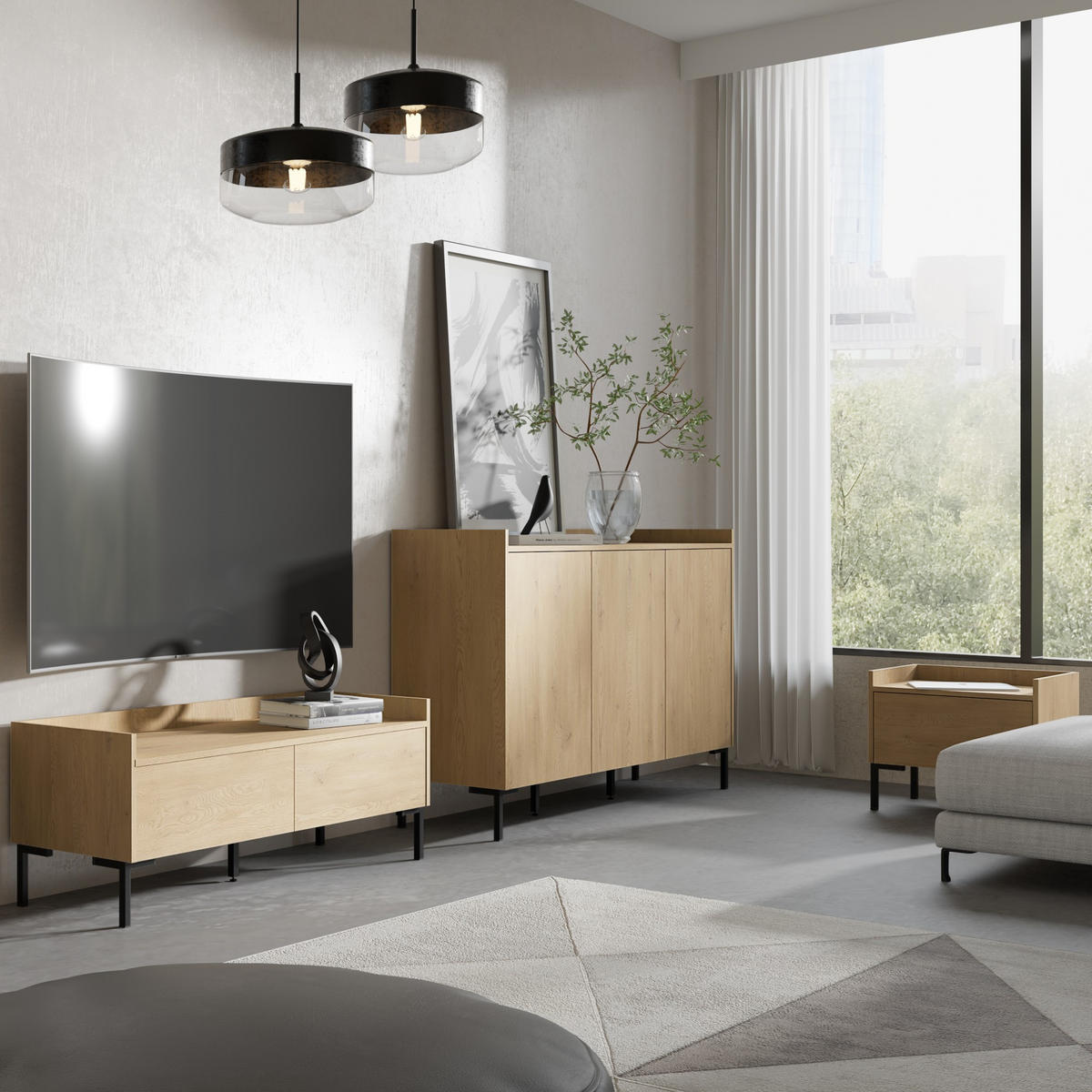 TV-LOWBOARD Liam 120 Cremona-Eiche (stehend) - Eichefarben/Schwarz, Holzwerkstoff/Metall (120/45/41cm) - mzm24