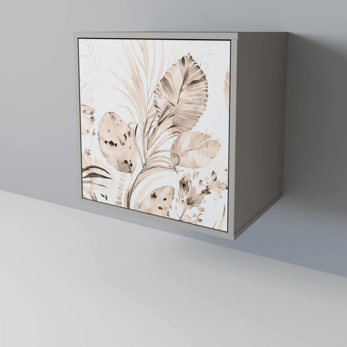 SIDEBOARD WILD TENDERNESS, Grau, 57,5x42x75,5 cm, Goldfarbene Metallfüße - Goldfarben/Multicolor, Holzwerkstoff/Metall (57.5/75.5/42cm) - SpaceRebels