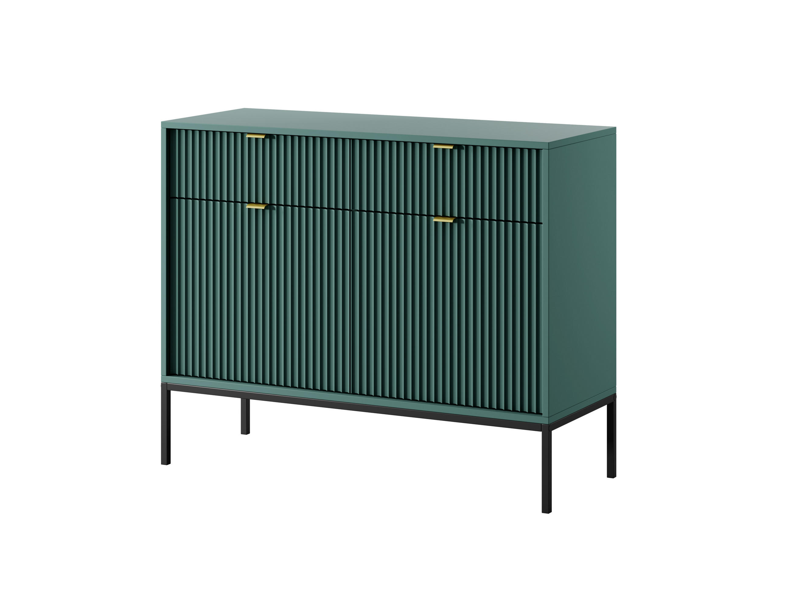 KOMMODE NOVA, Geriffelte Front, 2-Türen, 2-Schubladen 104x39x83 cm, Labrador - Türkis/Schwarz, Holzwerkstoff/Kunststoff (104/83/39cm) - DomoHome