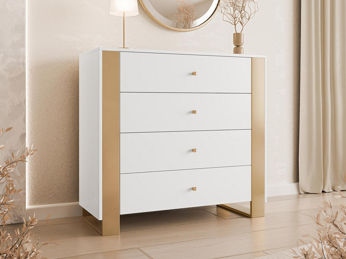 KOMMODE Loutio 4SZ - Goldfarben/Weiß, Holzwerkstoff/Kunststoff (100/94/40cm) - MIRJAN24